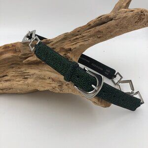 TOPSHOP Green and Black Calf's Hair Belt with Silver Metal Links and Buckle S/M